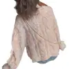 Suéter de punto trenzado rosa suave estilo japonés para mujer, engrosado para otoño e invierno, estilo perezoso moderno, cárdigan corto de punto, talla única