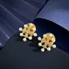 Brincos Novos Tangjia Transfronteiriços, Modernos e Luxuosos, Pérolas Pequenas Cheias de Diamantes, Letras Duplo t, Brincos Geométricos de Losango