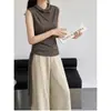 Camiseta Colete de Manga Curta com Amarração Lateral e Gola Alta Estilo Coreano Morning LatteGeming Nova para Mulheres Verão Bd421