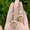 Aretes de Cristal Natural Aretes de Triple Luna Joyería para Mujer Estilo Europeo y Americano Aretes Gancho para Oreja Festival Hechos a Mano