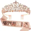 Moda europea y americana cinturón dorado rosa niña de cumpleaños cinturón de cumpleaños Traje de corona Tocado de cristal accesorios para el cabello al por mayor