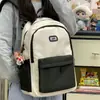 Mochila com Zíper Multicamadas Estilo Coreano e Japonês para Estudantes do Ensino Médio, Mochila Simples para o Ensino Fundamental, Grande Capacidade, Color-Blocking, Mochila de Costas Dupla Estilosa para Meninas