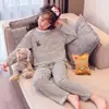 Conjunto de pijama de manga larga de imitación de algodón lindo para primavera y otoño, ropa para el hogar para padres e hijos, para niñas y niños de 15 años
