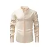 Camisa Retro de Manga Larga con Cuello Alto de Lino Imitación Transfronteriza para Hombre, Camisa de Negocios de Alta Gama Anti-Arrugas, Camisa Fina de Verano para Hombre