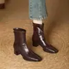 Botines de Punta Cuadrada con Tacón Grueso para Mujer Estilo Coreano Temperamento Versátiles Botines Pequeños Color Nude Suela Suave Cómoda Nuevo Estilo Otoño/Invierno Botas Delgadas para Montar