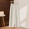 Calças Casuais Estilosas para Mulheres, Moda Outono, Renda Vazada na Cintura Tendência, Versão Estreita Calças de Perna Larga, Calças de Cintura Alta Soltas de Perna Reta