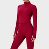 Jaqueta de Yoga Feminina Slim Fit Outono Inverno Secagem Rápida Apertada Zíper Gola Alta Manga Longa Top Casual Sport Fitness Roupas Jaqueta