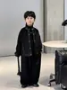 Chaqueta de terciopelo para niño, nueva colección primavera/otoño 2026, abrigo negro moderno estilo coreano para niños, directo del fabricante