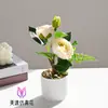 Bonsai de Camélia de Três Cabeças Flor Artificial Decoração Sala de Estar Estudo Planta Verde Falsa Decoração de Mesa de Escritório Atacado