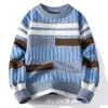 Suéter Masculino Cross 2026 Outono/Inverno Masculino Casual Gola Redonda Pulôver Color Block Moda Tricô Camada Base