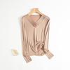 Camiseta de Seda para Mujer, Manga Larga de Color Sólido con Cuello en V Profundo, Suéter Holgado de Talla Grande para Base, Top Pesado de Seda de Morera