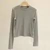 Mantenha Decisivamente Esta Camada de Base de Lã Forrada para o Inverno para Mulheres, Corte Justo, Versátil, Cor Sólida, Gola Redonda, Estilo Curto, Top para Usar por Baixo para Mulheres