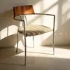 Sillas de Comedor Transfronterizas, Muebles de Restaurante de Moda, Taburetes de Panel de Metal de Hierro Estilo Vintage, Sillas Simples con Funda Suave