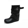 Fivela de cinto estilo coreano Gu Yun, botas de tornozelo da moda para mulheres, nova coleção de outono 2026, com aumento interno, botas da moda de cano médio para mulheres