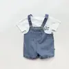 Conjunto de Verano Guapo Estilo Coreano para Niño Pequeño, Conjunto de Dos Piezas de Pantalones de Mezclilla Finos de Manga Corta y Camiseta para Bebé de Un Año