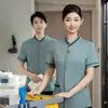 Ropa de trabajo de limpieza de manga corta para habitaciones de hotel, administración de propiedades, comunidades residenciales y departamentos de ventas, uniformes de limpieza de verano para personal femenino