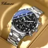 Reloj Multifuncional para Hombre Dawn Calendario de Tres Ojos Reales Seis Agujas Cronógrafo Correa de Acero Fabricante Transfronterizo en Vivo Reloj de Cuarzo
