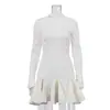 Vestido de manga larga con diseño de patchwork de cuero estilo europeo y americano, nueva colección 2026, cuello redondo, falda línea A de cintura alta, moda femenina transfronteriza