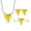 Brincos de tarraxa com coração de cristal, colar e anel de moda populares de venda cruzada, zircônia em forma de coração, pedras coloridas, estilo coreano, atacado