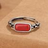 Anillo retro artesanal antiguo de cadena rectangular rojo sur para mujer, abierto, ajustable, temperamento, moda, versátil, creativo