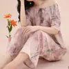 Pijama de algodón y seda para mujer de primavera y verano, corte holgado con cuello de corbata, múltiples estampados, uso versátil, conjunto de manga corta y pantalón largo, ropa para el hogar