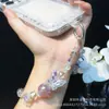 Cadena de Cuerda para Colgar Teléfono Móvil Cadena para Colgar Funda de Teléfono Móvil Mariposa de Aleación Calada Cadena para Teléfono Móvil con Ojo de Gato de Zircón Cadena de Cuentas de Cristal