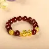 Pulseira de Ouro Vietnamita com Ágata Calcedônia Imitação para Homens, Joia de Pulseira de Obsidiana Pixiu, Atacado de Pequenos Artigos para Barracas de Rua