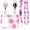 Conjunto de porta-cartão com cordão para celular e crachá de identificação, retrátil, fivela de puxar fácil, fita de cetim com estampa floral colorida