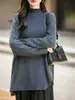 Suéter de Punto de Lana Pura con Cuello Alto a Media Manga para Mujer, Color Sólido, Cabo Casual, Suéter de Lana, Nuevo Otoño/Invierno 2026
