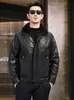 Haining Inverno Novo Jaqueta de Couro Genuíno Masculina Lapela Curta Jaqueta de Couro Acolchoada Removível Forro de Penugem de Pato Branco Roupa Externa de Couro Bovino