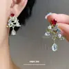 Pendientes de Árbol de Navidad de Aguja de Plata con Diamantes y Perlas, Pendientes de Moda Transfronterizos Nuevos, Pendientes de Navidad de Diseño de Nicho al por Mayor