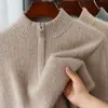 Suéter de Lana de Cuello Alto Medio para Otoño e Invierno para Hombres Jóvenes y de Edad Media Suéter Pulóver Engrosado Media Cremallera Casual Holgado Camiseta Interior de Punto