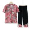 2024 Nuevo Vestido de Verano Traje de Cárdigan de Manga Corta para Madre Conjunto de Dos Piezas de Camisa Pequeña Estilo Chino para Mujeres de Mediana Edad y Ancianas Abuela Mayor