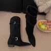 Botas de Tacón Grueso Marrones Puntiagudas para Mujer Botas Largas 2026 Nuevo Otoño Retro Adelgazantes Alargadoras Estilo Coreano Botas Largas de Jinete