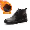 Botas Martin de Couro Genuíno com Solado Espesso para Primavera, Outono e Inverno Femininas Vintage com Forro de Lã Bico Redondo Botas Curtas Casuais Respiráveis Botas Baixas Marrom