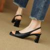 Zapatos de Mujer de 7 cm, Piel de Oveja Genuina, Tacón Grueso, 7 cm de Altura, Punta Abierta, Cómodos, Sandalias Versátiles, Plataforma Peep-Toe de Verano