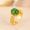 Anillo elegante de plata de ley Yilu S925 con jaspe hetiano bañado en oro y trébol de cuatro hojas de lujo.