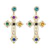 Pendientes largos con cruz de diamantes de aleación exagerada estilo ins de moda europea y americana, pendientes de moda para mujer de alta calidad al por mayor