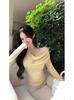 Camiseta de Punto de Manga Larga con Cuello Swing Estilo Coreano para Mujer Otoño Ajustado Ajustado Camiseta Básica Spice Girls Color Sólido Corta Combinable