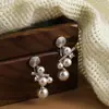 Brincos de Franja com Zircônia e Pérola Microincrustados Estilo Francês Vintage, Presilhas de Mosquito para Mulheres, Modernos, Elegantes, Luxo Leve, Únicos, Versáteis