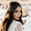 Corrente de Cabeça Multicamadas Boêmia Ornamento de Testa Europeu e Americano Noiva Casamento Sessão de Fotos Retrô Acessório de Cabelo com Borla Dourada