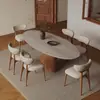 Mesa de Comedor de Piedra Tallada por el Viento Estilo Francés Retro para Hogares Grandes, Uso en Sala de Estar del Hogar, Mesa de Comedor Ovalada Rectangular de Madera Maciza