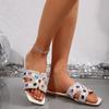Pantuflas de Talla Grande Transfronteriza para Mujer 2025 Verano Nuevo Europeas y Americanas Planas de Punta Cuadrada para Exterior Pantuflas con Pedrería Talla 43 Exportación