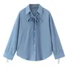 Exportación Transfronteriza Estilo Europeo y Americano Otoño 2025 Moda Mujer Manga Larga Adorno de Lazo Rayas Suelta Camisa Top