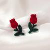 Pendientes de tulipán flocado, pendientes de flores rojas para mujer, nuevos pendientes de nicho de alta calidad de 2024, otoño e invierno, Joker