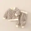 Conjunto de Roupa de Algodão para Bebê, Jaqueta Acolchoada de Algodão com Abertura Frontal, Calça de Algodão Espessa Acolchoada 120g para Outono e Inverno, Peça de Roupa Externa Infantil
