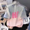 Camiseta de Verano con Degradado para Niñas, Manga Corta Infantil, Nueva Estampada Holgada Estilo Coreano Versátil Moderna para Niños Mayores