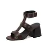 Sapatos 48322023 sandálias romanas de cano alto bico aberto novo vintage comércio exterior sapatos com rebite sandálias salto plataforma salto alto