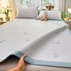 Set de 3 piezas de alfombrilla refrescante de seda de hielo de etileno de grado A, muy vendido en verano, alfombrilla suave de aire acondicionado con frijolitos de hielo, estilo sábana ajustable, lavable a máquina