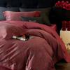 Juego de Cama de 100 Hilos de Cuatro Piezas Rojo Boda Algodón de Fibra Larga Funda Nórdica Estilo Americano Sábana de Cama Jacquard de Alta Gama para Recién Casados